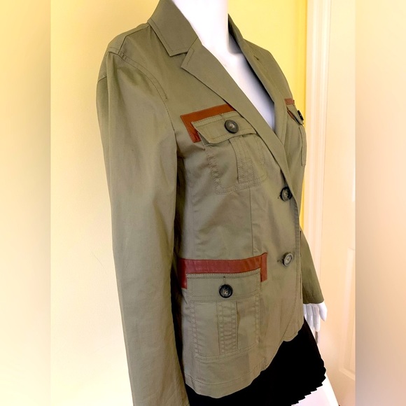 Michael Kors army green khaki safari cargo blazer collared 2 buttons 4 pockets S - Picture 6 of 16